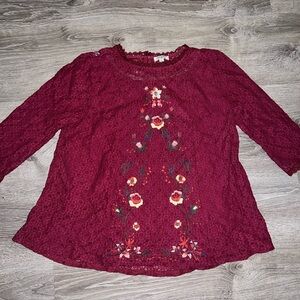Umgee Floral Lace Burgundy Top